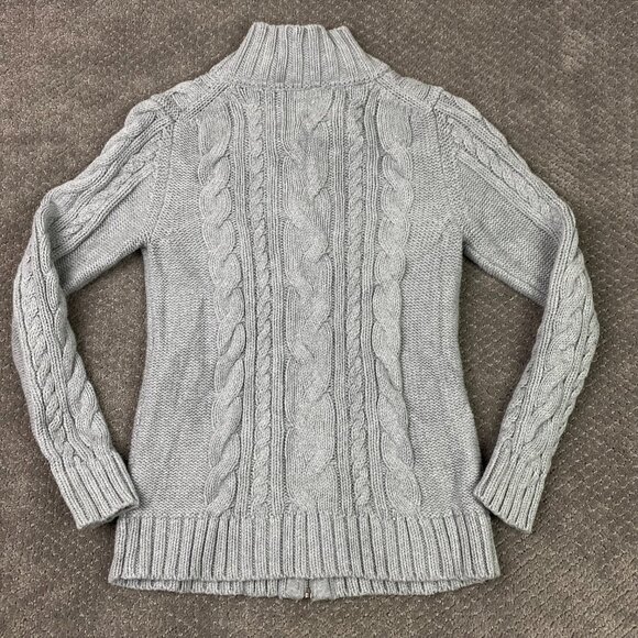 LL Bean Full Zip Cardigan Sweater Women's Medium Gray Cable Knit Chunky 517893 - Picture 4 of 12